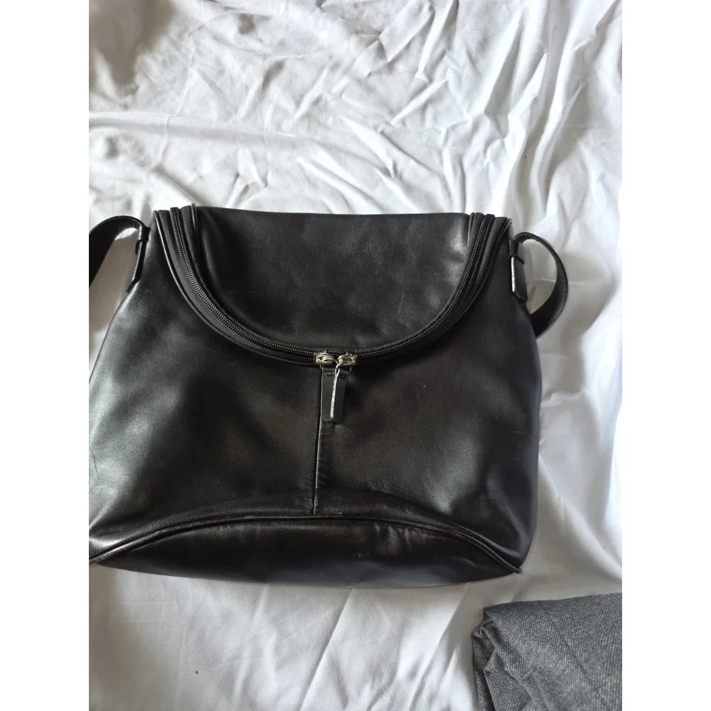 Maxx NYC Half Moon Leather Chunky Black Hobo Bag.